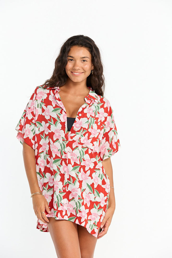 Benoa Swim Aloha Shirt Dress Vintage Orchid