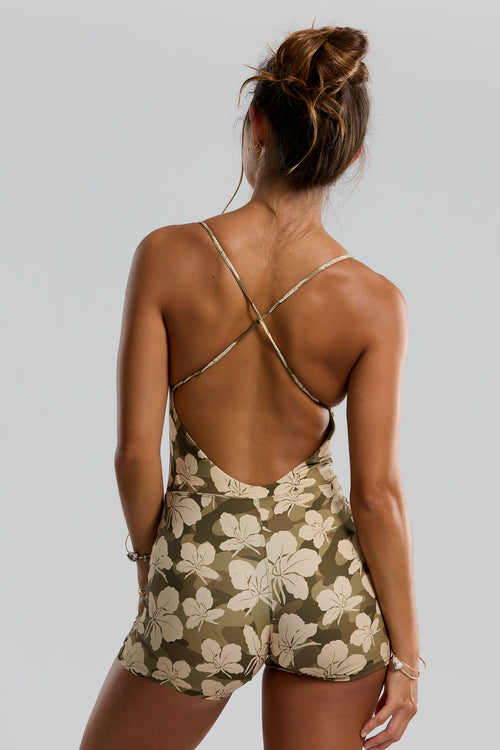 Benoa Cross Back Romper Camo Ginger