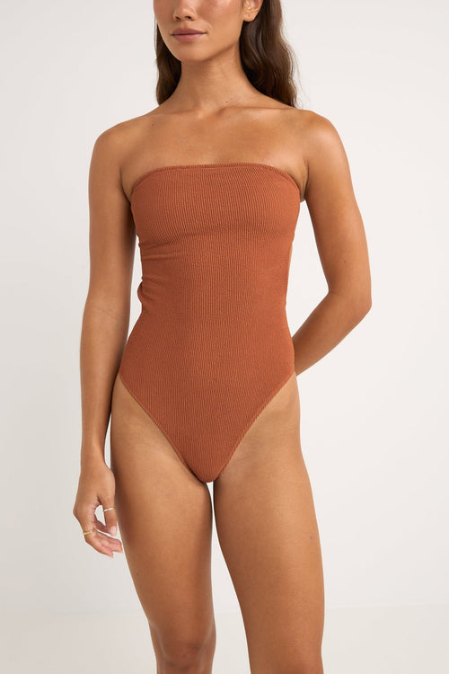 Rhythm Isla Rib Strapless One Piece Caramel