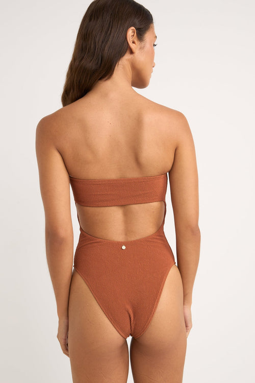 Rhythm Isla Rib Strapless One Piece Caramel