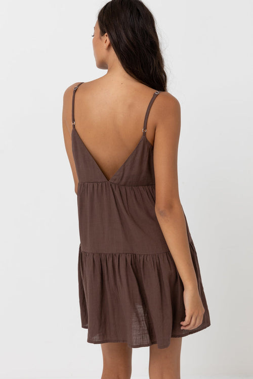 Rhythm Classic Tiered Mini Dress Chocolate