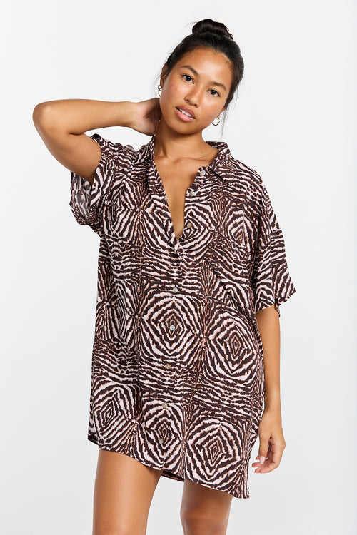 Benoa Swim Aloha Shirt Dress Safari