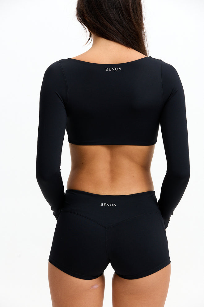 Benoa Long Sleeve Crop Top Black
